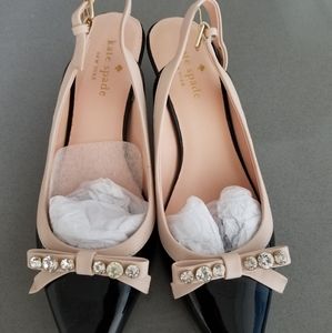 Kate Spade kitten heel crystal bow patent shoes